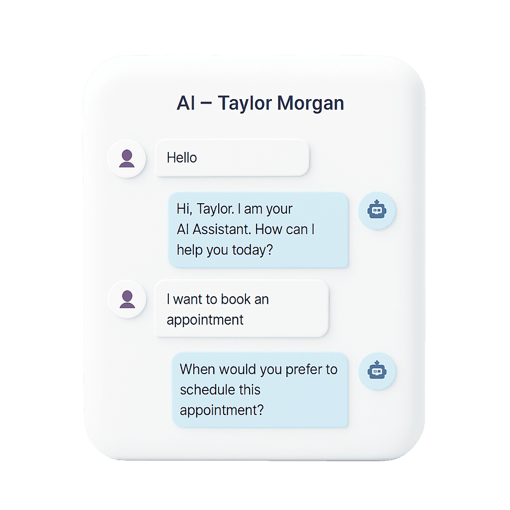 3D AI chat interface with Taylor Morgan assistant