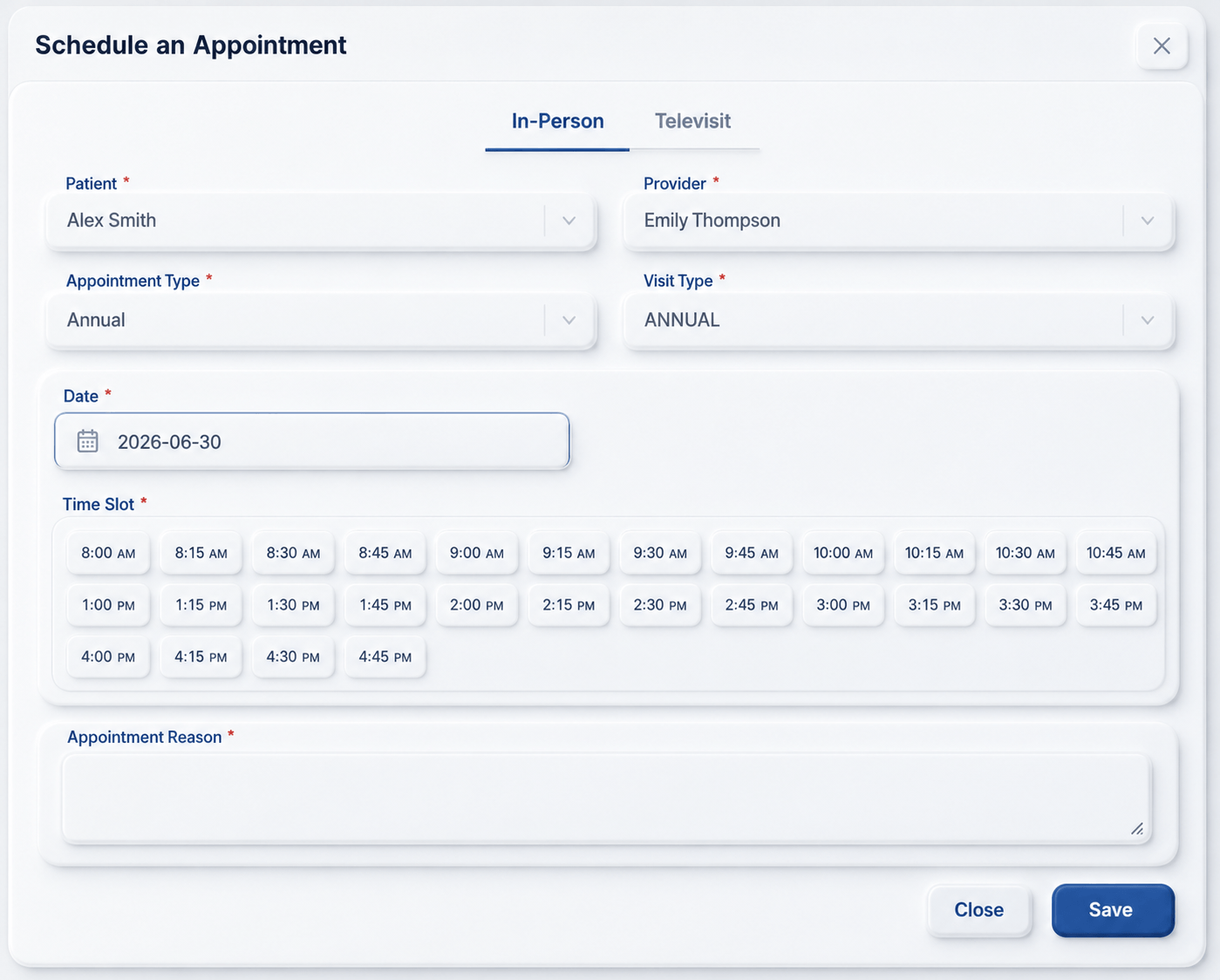 Appointment scheduling interface