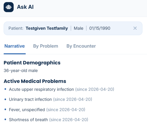 Ask AI patient assistant chat interface